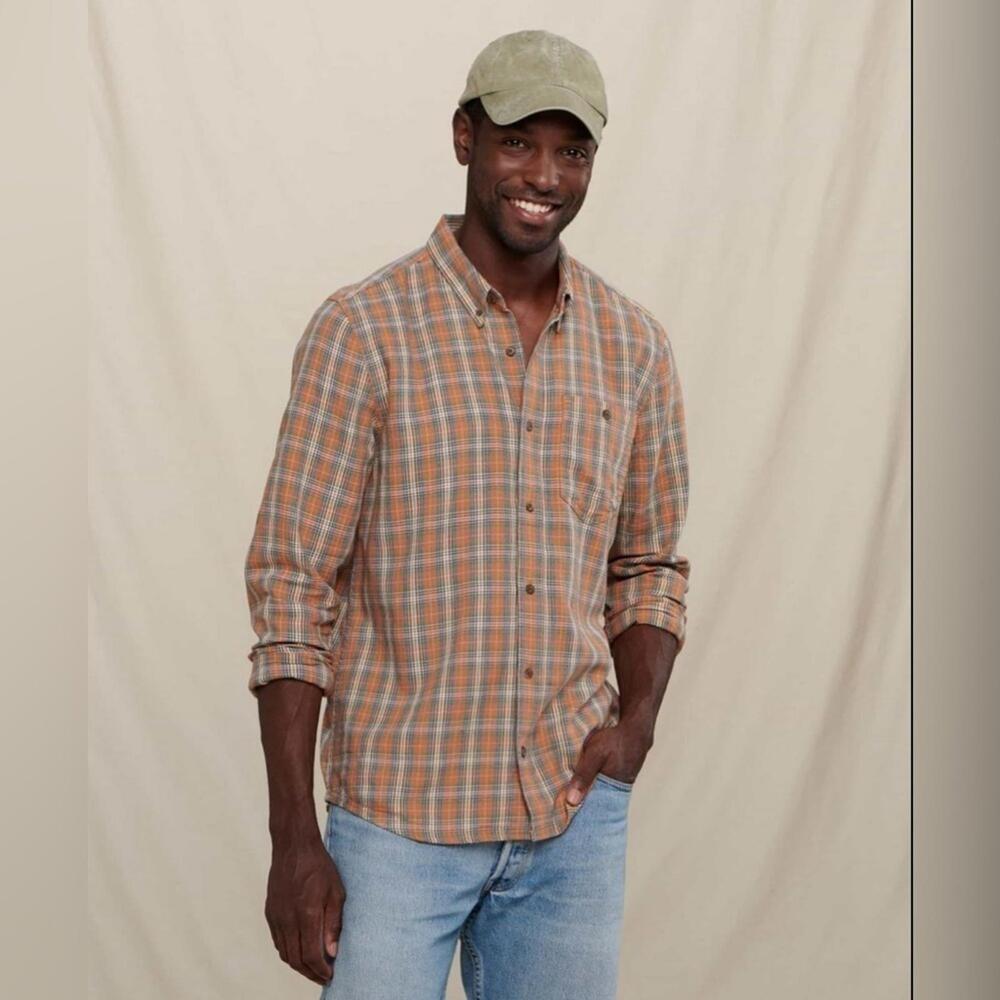 NWT Toad&Co Size S Eddy Organic & Recycled Cotton Plaid Shirt In Hazel Rust S